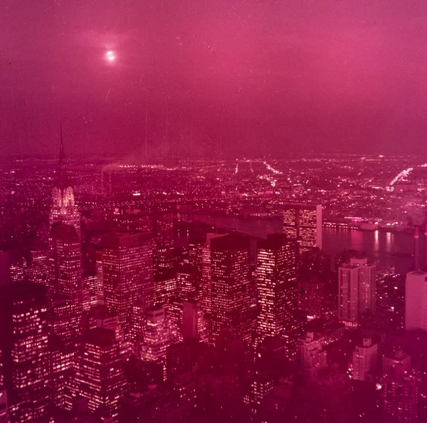 Нью Йорк Объединенные Государства 1970 Вид Воздуха Нью Йорка Ночью — стоковое фото