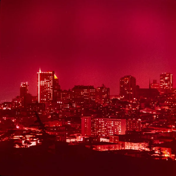 サンフランシスコ アメリカ1970年5月 70年代の夜のノブヒル空撮 — ストック写真