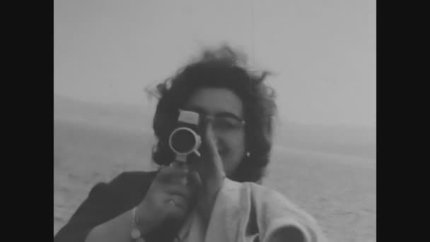 Coruna Spain May 1974 Woman Shoots 8Mm Camera — Stockvideo