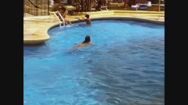 Valencia Spain July 1970 Children Play Pool — 图库视频影像