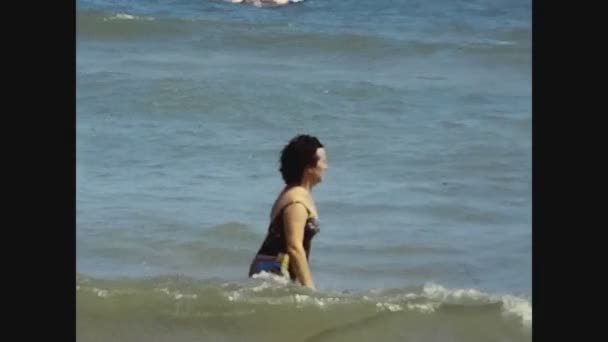 Gandia Spain June 1976 Woman Bathes Sea — 图库视频影像