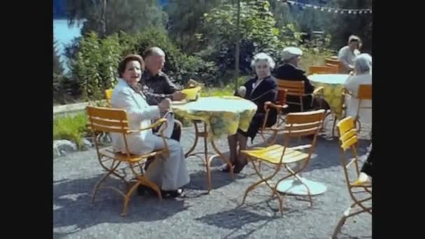 Titisee Germany July 1972 Elderly Gentlemen Sitting Bar Table — 图库视频影像