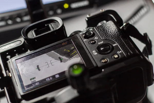 Detalhe Uma Câmera Vídeo Usada Para Filmar Set Estúdio — Fotografia de Stock