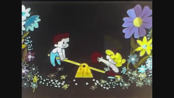 United Kingdom June 1965 Children Play Animation Concept Intro Video — стоковое видео