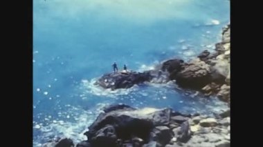 BARCELONA, İspanya Haziran 1981: 80 'lerde İspanya kıyı ve deniz manzarası