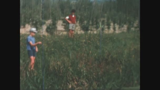 Villastrada Italia Junio 1963 Los Niños Están Pescando Zanja — Vídeos de Stock