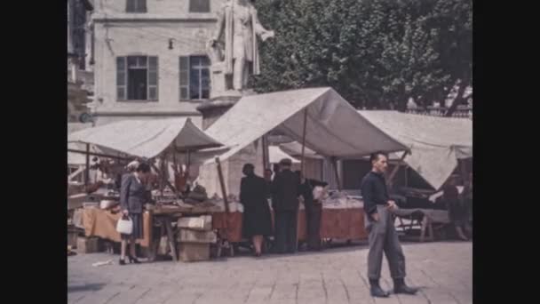 Nice France May 1949 Nice France Urban Scene Market Stall — стоковое видео