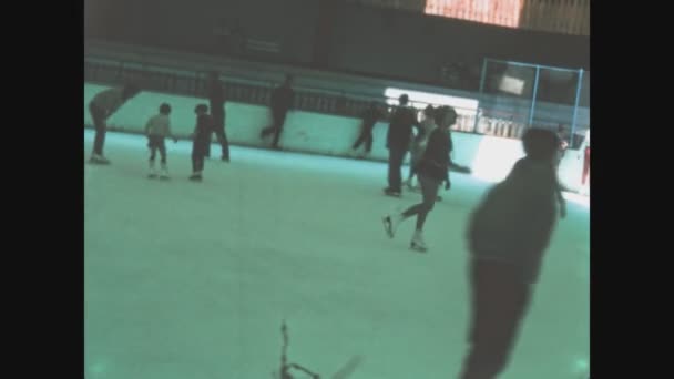 Falzarego Italy October 1964 Ice Rink People Skate 60S — Stock Video