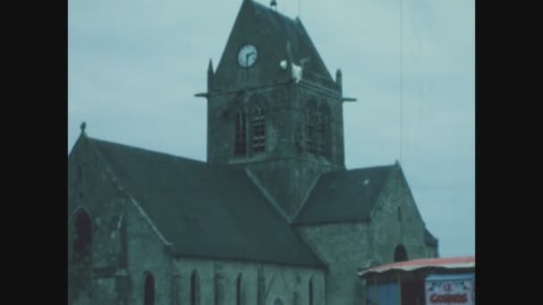 Normandy France May 1976 Sainte Mere Eglise Tallet – stockvideo
