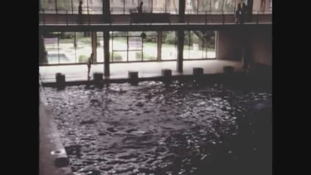 Milan Italy March 1964 Children Train Indoor Pool 60S — Stock Video