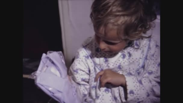 Magreglio Italy May 1969 Child Receives New Dresses Birthday Present — Stock Video