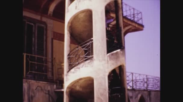 Palermo Italy June 1966 People Spiral Staircase 60S — Stock Video