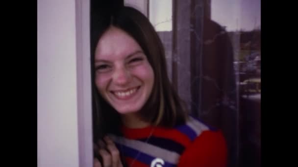 Amsterdam Netherlands May 1969 Cute Girl Smiles Grimaces Her Face — Wideo stockowe
