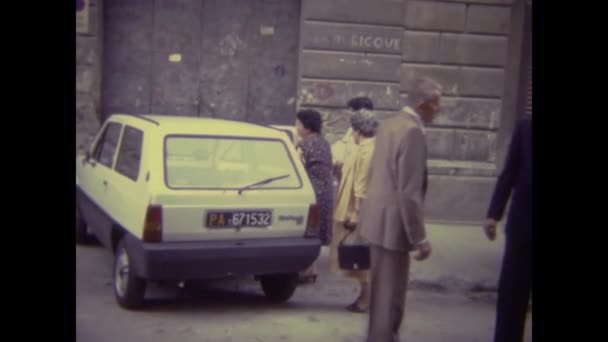 Palermo Italy September 1983 People Get Fiat Panda Car 80S — Vídeos de Stock