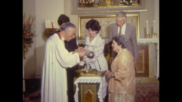 Palermo Italy September 1983 Ceremony Christian Baptism Baby Church 80S — Wideo stockowe