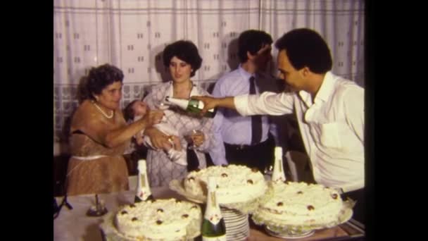 Palermo Italy September 1983 Group People Toast Restaurant 80S — Wideo stockowe