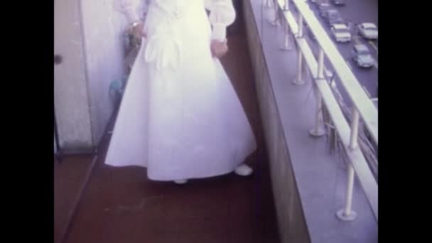 Cercedilla Spain May 1974 Little Girl Dress First Communion 70S — Vídeos de Stock