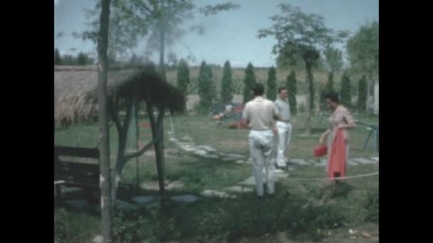 Dolomites Italy May 1963 People Fun Carousel Park 60S — ストック動画