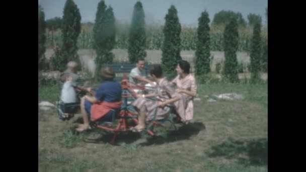 Dolomites Italy May 1963 People Fun Carousel Park 60S — стоковое видео