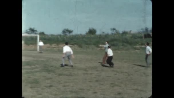 Terni Italy May 1955 Men Play Football Meadow 50S — стоковое видео