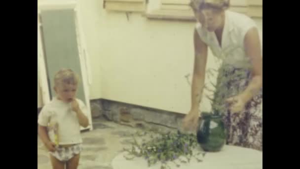 Paris France June 1959 Woman Creates Flower Arrangement 50S — Video Stock