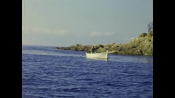 Grimaud France June 1958 Rowing Boat Sea Journey Scene 50S — Vídeos de Stock
