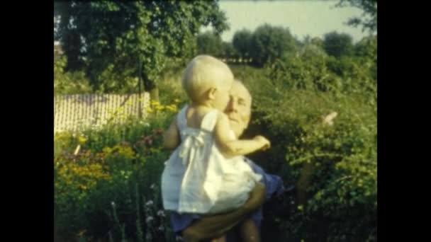 Grimaud France June 1958 Grandfather Hold Baby Scene 50S — Video Stock