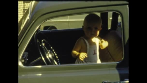 Grimaud France June 1958 Child Sitting Car 50S — Stock Video