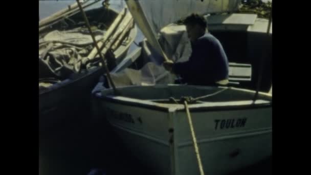 Grimaud France June 1958 Boats Docked Dock 50S — Video Stock