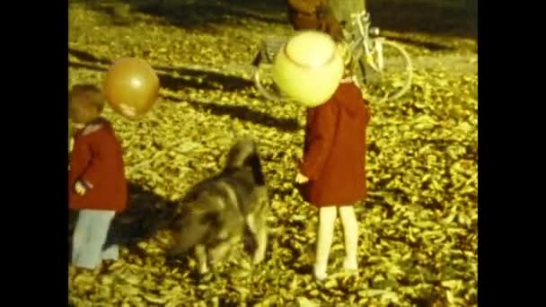 Paris France October 1958 Children Balloons Autumn 50S — стоковое видео