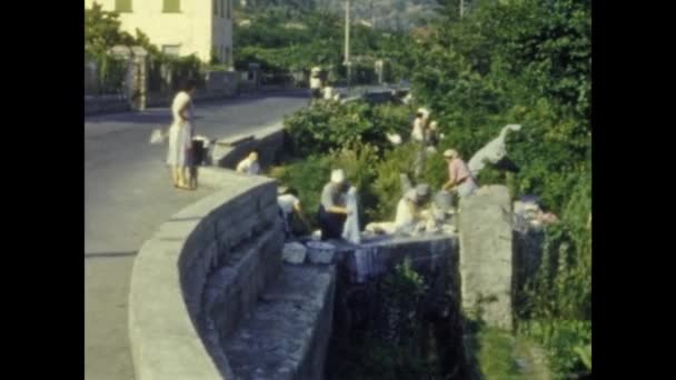 Seborga Italy June 1958 Women Wash Clothes River 50S Italian — 비디오