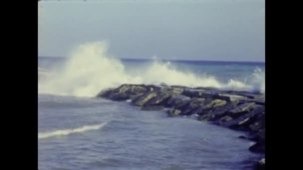 Sanremo Italy June 1958 Coastline Waves Crashing Rocks 50S — стоковое видео