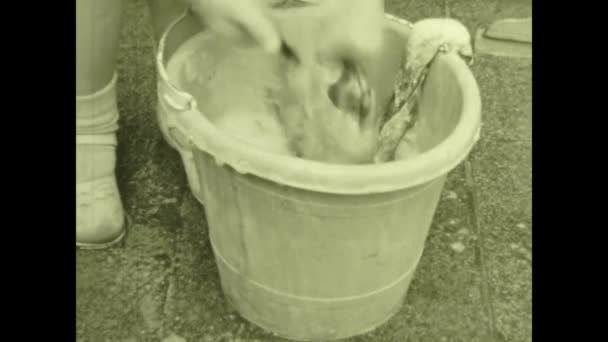 Paris France June 1953 Bucket Washing Clothes 50S — Vídeo de Stock
