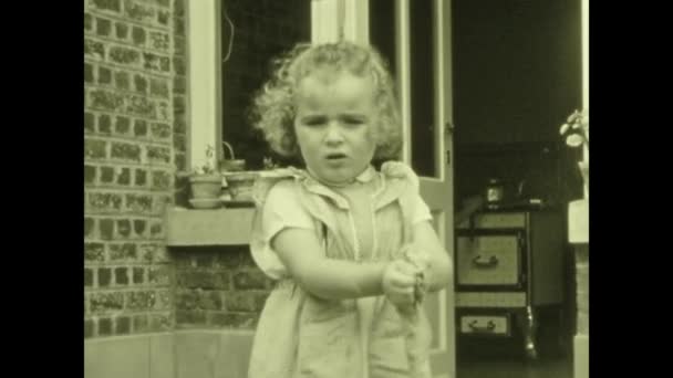 Paris France June 1953 Little Girl Washes Clothes Little Cute — стоковое видео