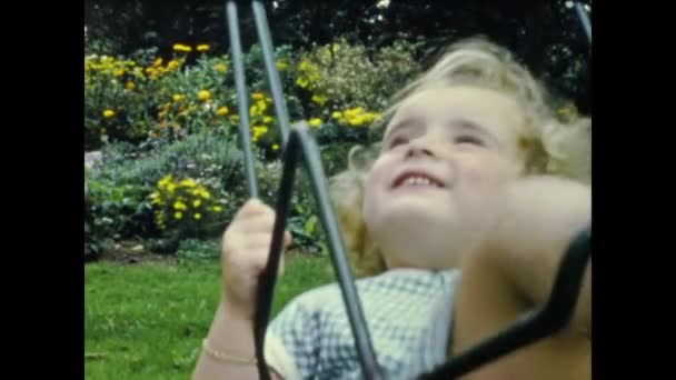 Paris France June 1953 Little Girl Swing 50S — стоковое видео
