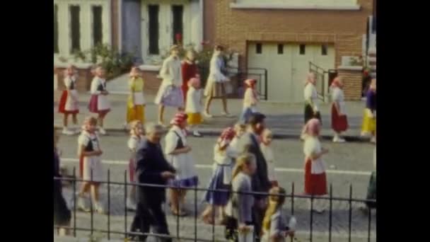 Paris France June 1959 Carnival Parade Street 50S — стоковое видео