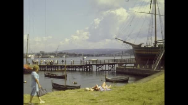 1979年7月ノルウェー オスロ 70年代のオスロ港と海の景色 — ストック動画