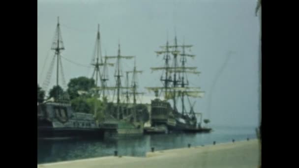 Peschiera Del Garda Italy June 1962 Ancient Sailing Ships Moored — ストック動画