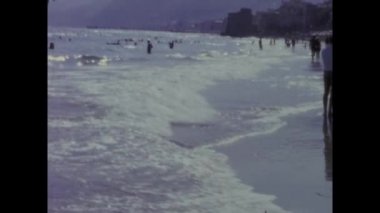 Alassio, İtalya Nisan 1967: 60 'larda Alassio plaj manzarası