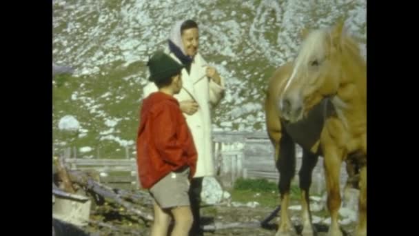 Cortina Itália Maio 1964 Excursão Pessoas Dolomitas Cavalo Década — Vídeo de Stock