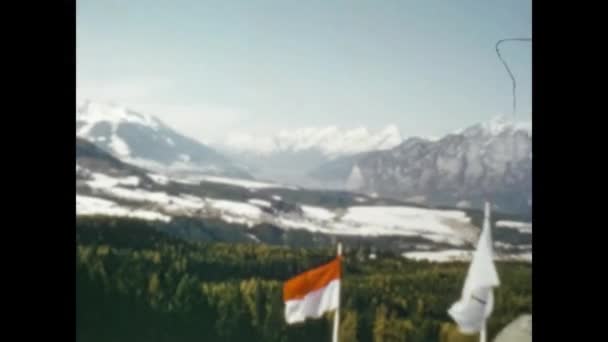 Innsbruck Austria March 1976 Olympic Games Flag 70S — Stock Video