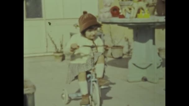 Rome Italy May 1964 Child Tricycle Scene 60S — Stock Video