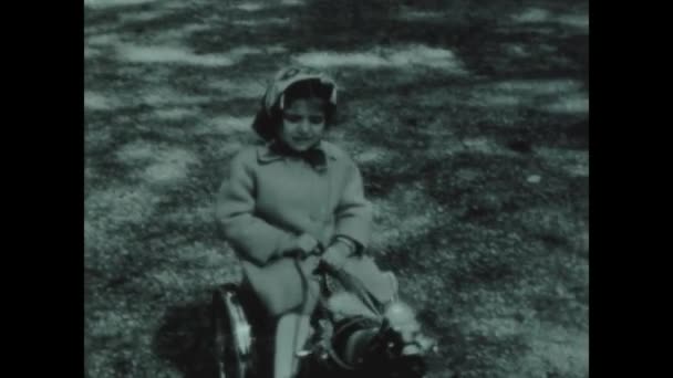 Rome Italy June 1958 Child Pedal Tricycle Scene 50S — Video Stock