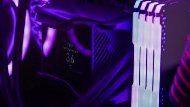 Vloeibare Cpu Koeler Detail Een Gaming — Stockvideo