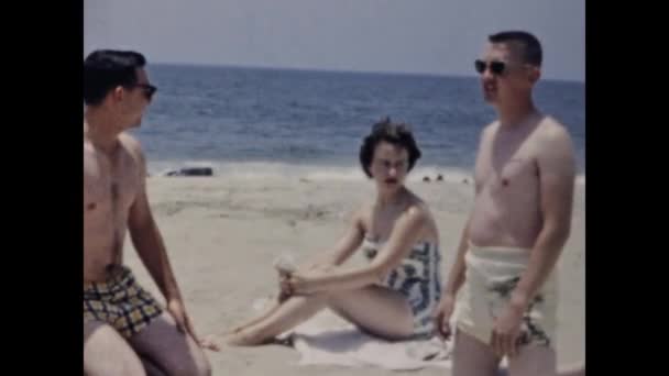 California United States June 1957 American People Sea Vacation Scene — Wideo stockowe