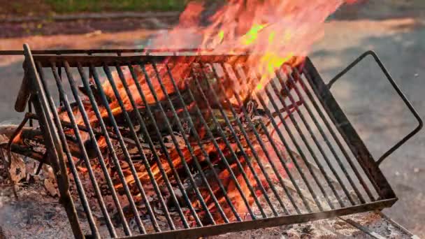 Detail Grilu Plamenech Zážeh Ohnivé Koule Grilu Super Zpomaleném Filmu — Stock video