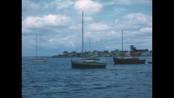 Normandy France May 1964 Sailboats Navigate Sea 60S — Vídeo de stock