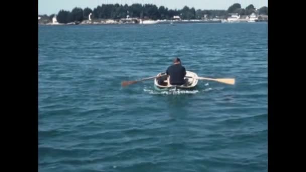 Normandy France May 1964 Man Dog Rowing Boat Scene 60S — Wideo stockowe