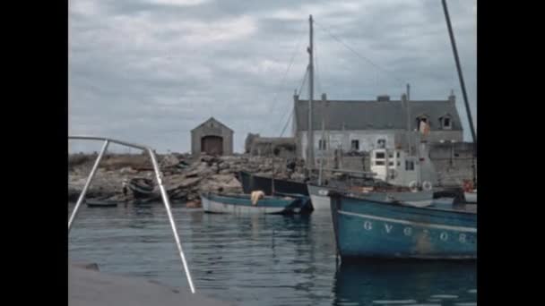Normandy France May 1964 Small Harbor Boats Normandy Scene 60S — Video Stock