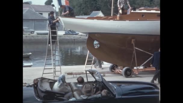 Normandy France May 1964 Sailboat Construction Shipyard Scene 60S — Αρχείο Βίντεο